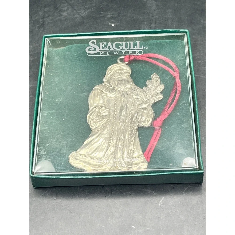 Set of 2 Seagull Pewter Christmas Ornaments Santa‎ Claus Vtg Made In Nova Scotia